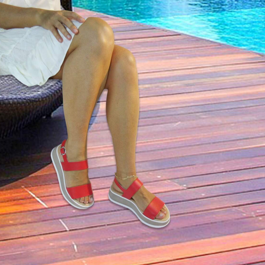 Stefania Platform Sandals, Red Coral